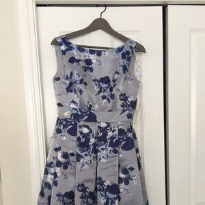 Eliza J Satiny Blue Floral Dress Fit and Flare with pockets